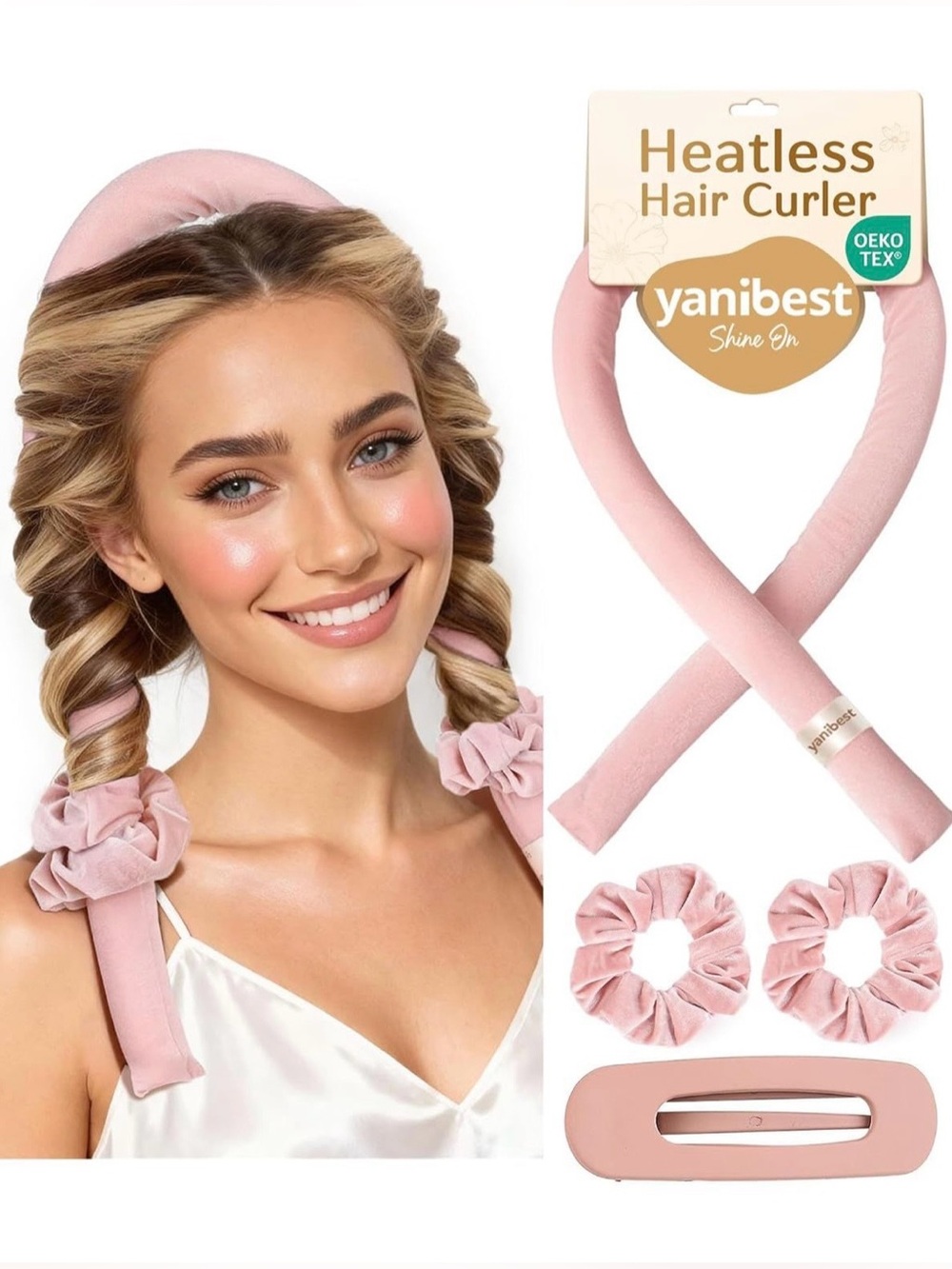 Yanibest Heatless Hair Curler Set - Soft Pink